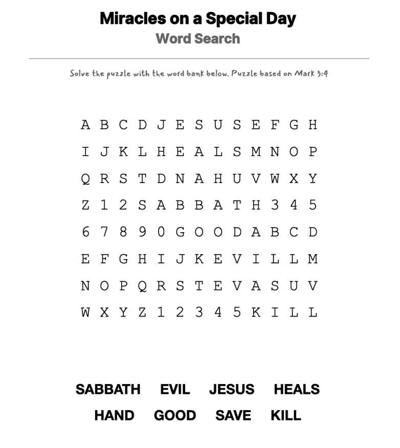 Jesus and the Sabbath word-search